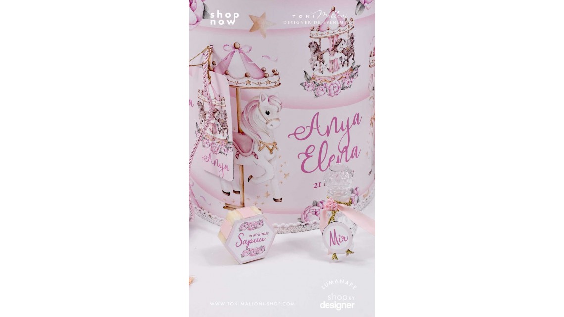 Trusou botez fetita tematic si personalizat cu ponei Pink Carousel 3